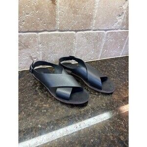 Madewell The Boardwalk Crossover Black Leather Sandals Size 8 EUC